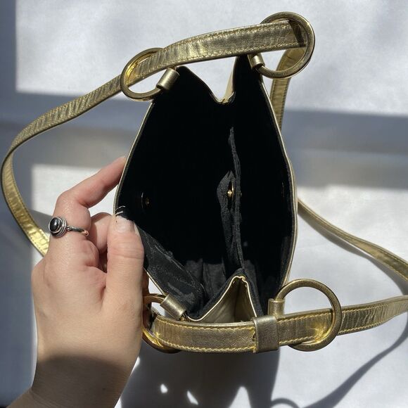 Vintage 80's Paloma Picasso Gold Leather Crossbody Purse One Size - Picture 10 of 14